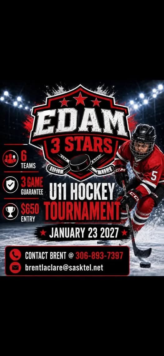 Poster for EDAM 3 STARS U11 Hockey Tournament