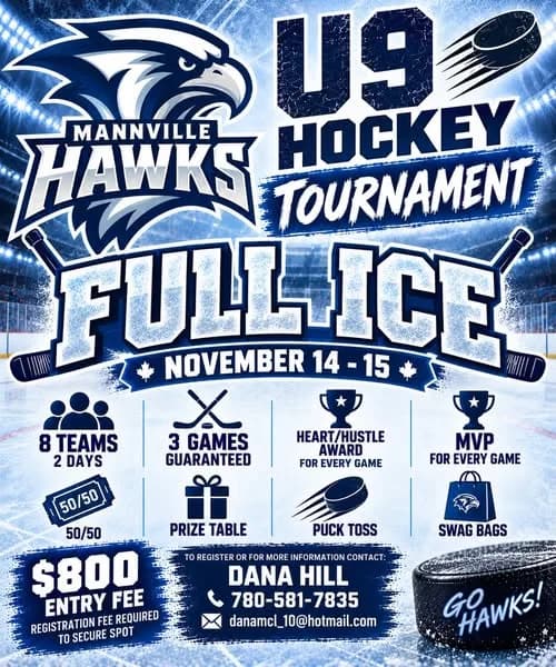 Poster for Mannville Hawks U9 Hockey Tournament