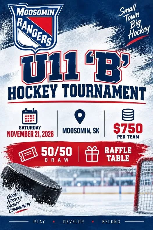 Poster for MOOSOMIN U11 'B' HOCKEY TOURNAMENT